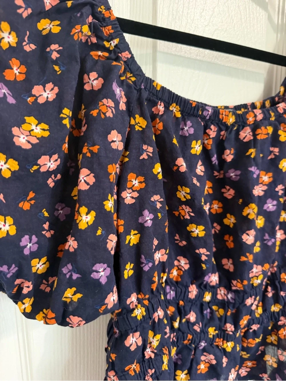 Madewell Women’s Puff Sleeve Floral Top in Navy - Size M